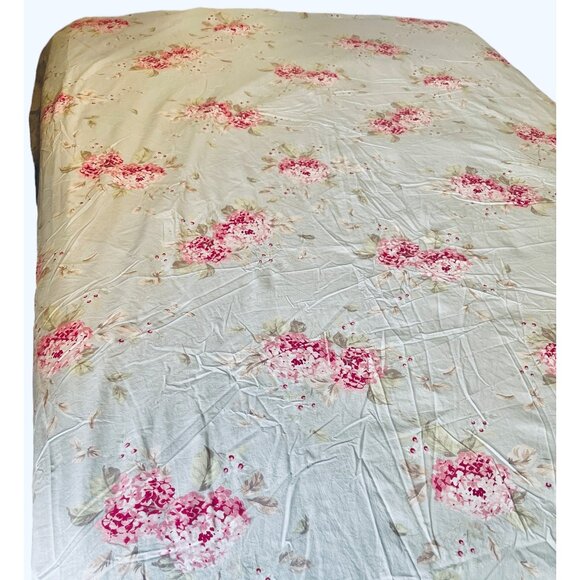 Simply Shabby Chic Queen Floral Cotton Duvet Cover Pink & Green On Light Blue - Picture 3 of 16